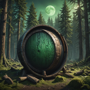 Giant barrel in the Oregon forest under full round green moon.jpg