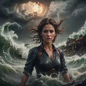 Beautiful woman faces the vicious hurricane.jpg