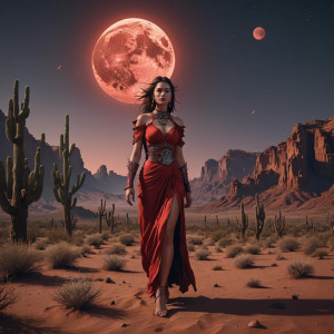 Otherworldly lady in Arizona desert under full round scarlet Moon.jpg