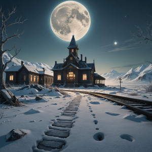 Abandoned train station in the Arctic under full round blue moon.jpg