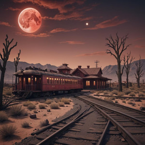 Abandoned train station in the Arizona desert under full round blood-red moon.jpg