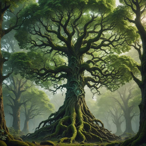 Green Yggdrasil sacred tree in a mystical Scandinavian forest.jpg