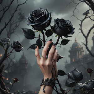 Exquisitely beautiful feminine hand holds black rose.jpg