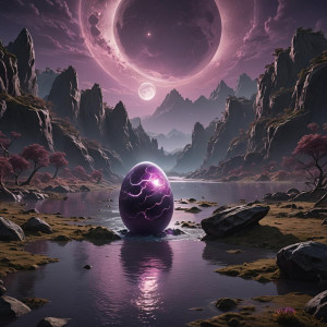 Giant cosmic egg in the river under full round purple moon.jpg