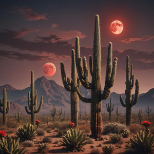 Giant cactus in Arizona desert under full round blood-red moon.jpg