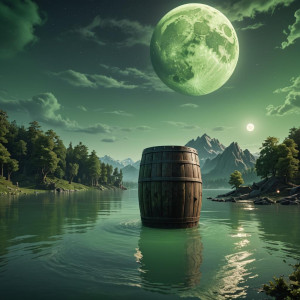 Giant barrel in the lake under full round green moon.jpg