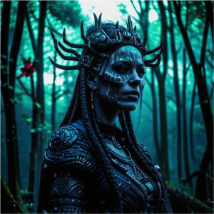 Goddess Morrigan in Irish forest under Black Sun - СР.png