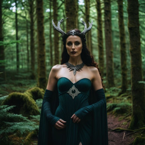 Goddess Morrigan in Irish forest under Black Sun - I21.jpg