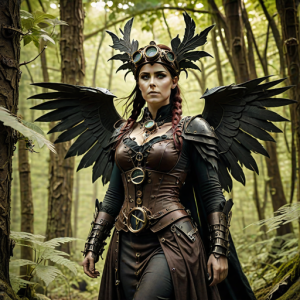Goddess Morrigan in Irish forest under Black Sun - HP3.png