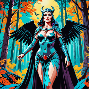 Goddess Morrigan in Irish forest under Black Sun - HP5.png