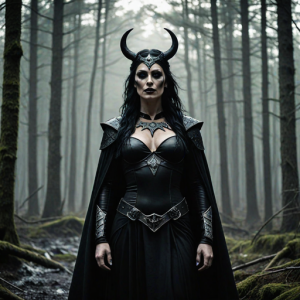 Goddess Morrigan in Irish forest under Black Sun - HP19.png