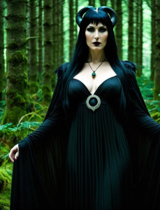 Goddess Morrigan in Irish forest under Black Sun - DDG.jpg