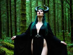 Goddess Morrigan in Irish forest under Black Sun - DDG1.jpg