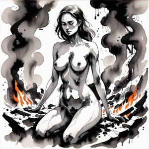 Naked woman atop burning pyre - BB311.png