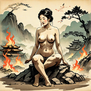 Naked woman atop burning pyre - JP.png