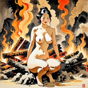 Naked woman atop burning pyre - BB75.png