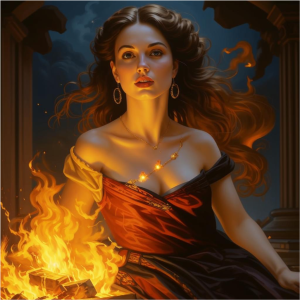 Beautiful woman atop burning pyre - К.png