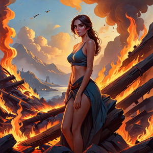 Beautiful woman atop burning pyre - 2.png