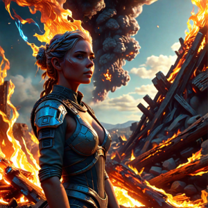 Beautiful woman atop burning pyre - 3.png