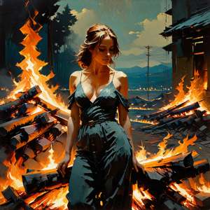 Beautiful woman atop burning pyre - 4.png