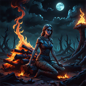 Beautiful woman atop burning pyre - 7.png