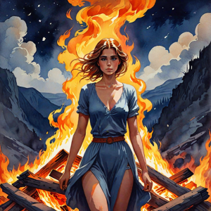 Beautiful woman atop burning pyre - 8.png