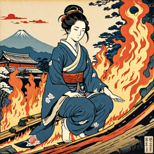 Beautiful woman atop burning pyre - 9.png