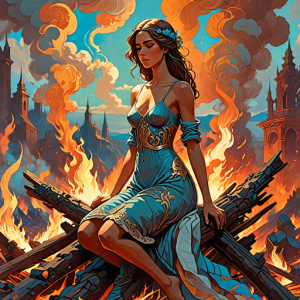 Beautiful woman atop burning pyre - 13.png