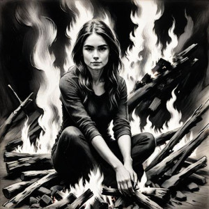 Beautiful woman atop burning pyre - С10.jpg