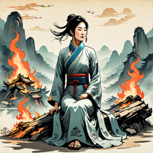 Beautiful woman atop burning pyre - 41.png