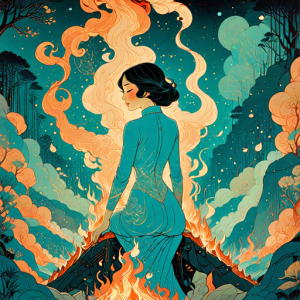 Beautiful woman atop burning pyre - 43.png