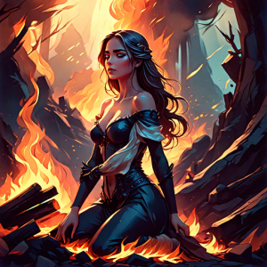 Beautiful woman atop burning pyre - 54.png