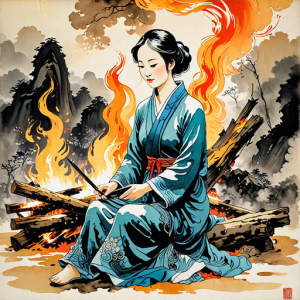 Beautiful woman atop burning pyre - 60.png