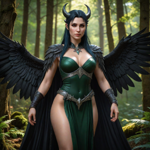 Goddess Morrigan in Irish forest.png