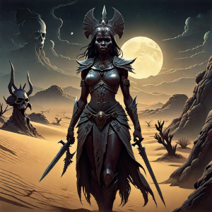 African goddess of War and Death in the desert - 3.png