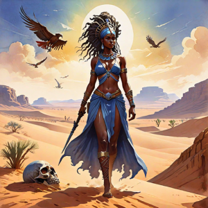 African goddess of War and Death in the desert - 5.png