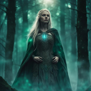 Scandinavian goddess of War and Death in the forest.jpg
