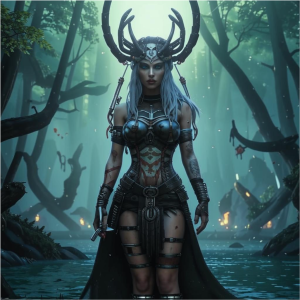 Scandinavian goddess of War and Death in the magical forest.png
