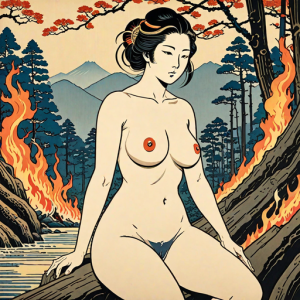 Beautiful naked woman in burning forest - 6.png