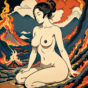 Beautiful naked woman inside burning volcano - 6.png