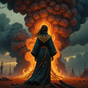 Beautiful woman tied to a stake atop a burning pyre - 1.jpg