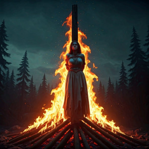 Beautiful woman tied to a stake atop a burning pyre - 2.jpg