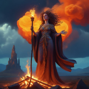 Beautiful woman tied to a stake atop a burning pyre - 3.jpg
