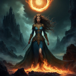 Beautiful woman tied to a stake atop a burning pyre - 4.jpg