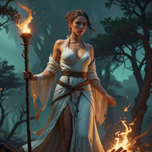 Beautiful woman tied to a stake atop a burning pyre - 6.jpg