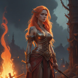 Beautiful woman tied to a stake atop a burning pyre - 8.jpg