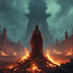 Beautiful woman tied to a stake atop a burning pyre - 10.jpg