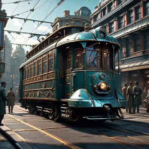 Steampunk streetcar in Victorian London - 3.png