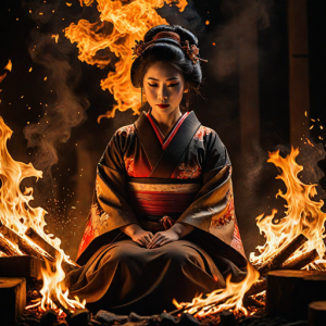 Japanese geisha on a burning pyre.png