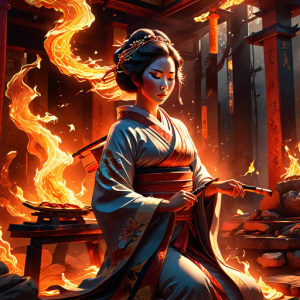 Japanese geisha on a burning pyre - 1.png